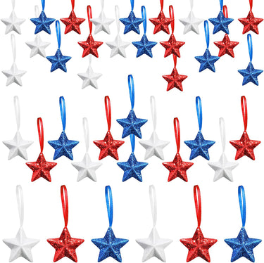 36 Pieces 4th of July Patriotic Star Hanging Ornaments Christmas Hanging Ornaments White Red Blue Star Shaped Ornament for 4th of July Christmas Indoor Outdoor Party Home Decor (Sequin Style)